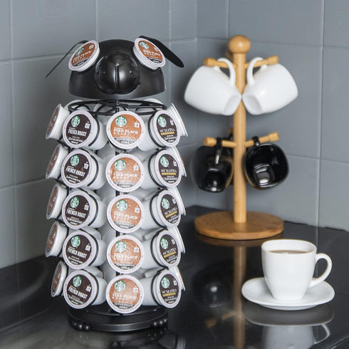 Made Easy Kit Carousel Coffee Pod Holder for Keurig K-Pods K-Cups, Metal Storage Organizer (Large, Black Dog)