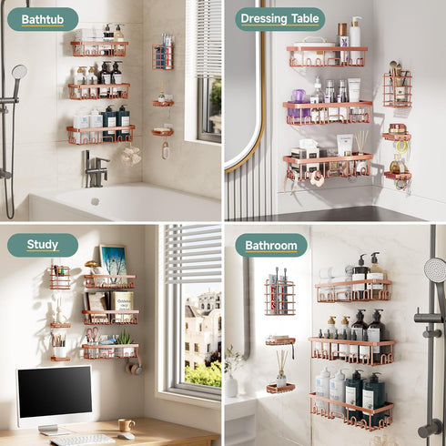 6-Pack, Veken Shower Caddy No Drilling & Rustproof, Waterproof Adhesive Shelves Rack with Soap Holder, Large Capacity