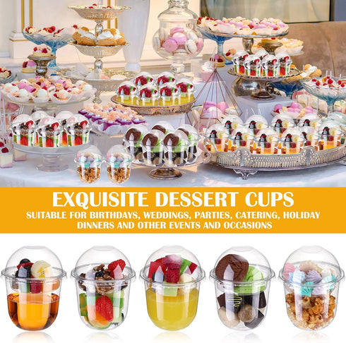 60 Pack (12 oz) Clear Plastic Parfait Cups with Dome Lids No Hole Disposable Party Dessert Cups with Lids Insert Spork