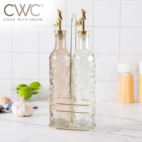 2 Pack- 17oz COOK WITH COLOR Glass Olive Oil Bottle Dispenser - Oil and Vinegar Cruet - Olive Oil Carafe Decanter
