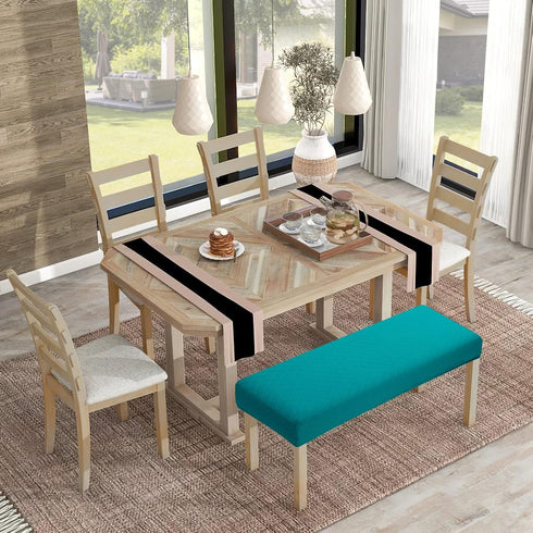 YISUN Jacquard Dining Bench Covers, Stretch Washable Removable Slipcover, Rectangle Seat Protector for Dining Rooms,