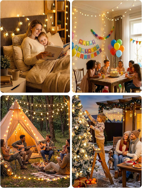 syosupviry Powered,19FT 50LED Star String Lights Battery&USB Star Fairy Lights with Remote, Hanging Star Lights