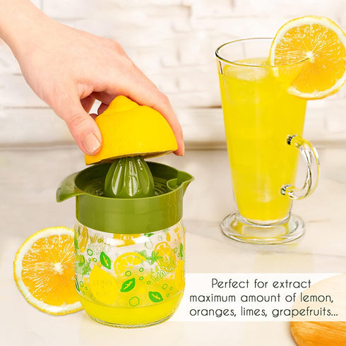 Crystalia Manuel Citrus Juicer with Glass Storage Jar - Handheld Juice Press Extractor for Lemon, Orange, Lime,