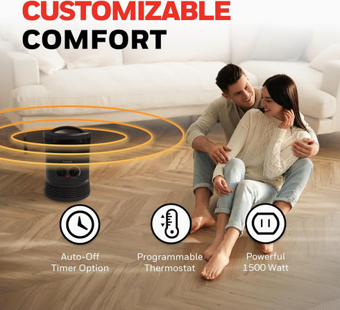 Honeywell HHF360V Portable Heater, Charcoal Grey, 360 Degree Surround Fan Forced, Adjustable Thermostat, 2 Heat Settings