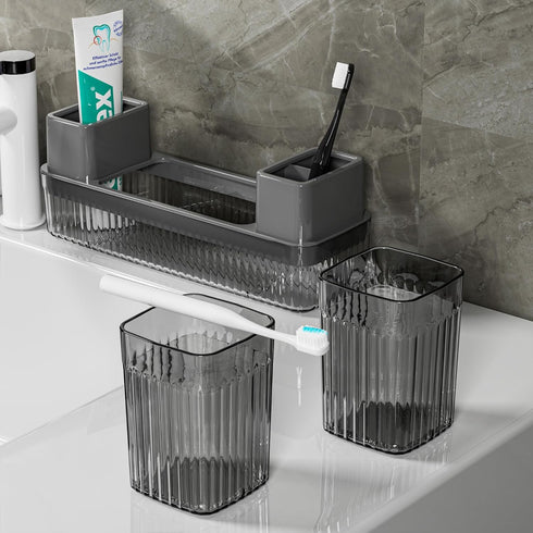 2 Cups Toothbrush Holder for Bathrooms, Organizer for Bathroom Countertop, Toothpaste Caddy, Black