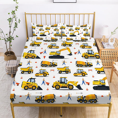 3D 1 2 Yasida Full Size Bed Sheets Boys Full Car Fitted Sheet Cartoon Excavator Truck Lifter Bedding Printed Washable