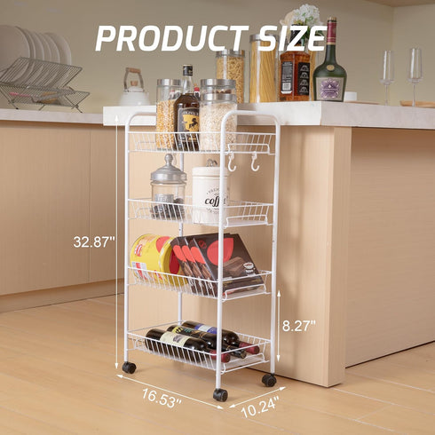 4-Tier PLKOW Metal Rolling Utility Cart, Multi-Functional Storage Cart for Office, Living Room, Kitchen, Bathroom