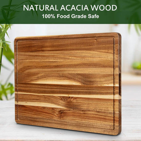 24x18 Inch Extra Large Acacia Wood Cutting Board, Large Butcher Block Chopping Board with Handle and Juice Groove
