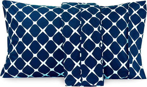Elegant Comfort 2-Piece Pillowcase Set - King Size, 1500 Premium Microfiber, Bloomingdale Pattern Navy Blue