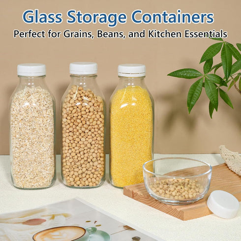 8 Pack 32oz KEYWING Glass Milk Bottles with Airtight Lids Reusable, Leak-proof Containers Dishwasher Safe, Food Grade