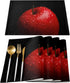 SUN-Shine Black Placemats Set of 4, Red Apples Painting for Dining Table Decorations, Washable Table Mats