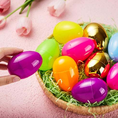 3.15" 494 6 JOYIN PCS Plastic Easter Eggs Golden Eggs, Large Empty Eggshells Fillable for Easter Hunt, Parties, Basket