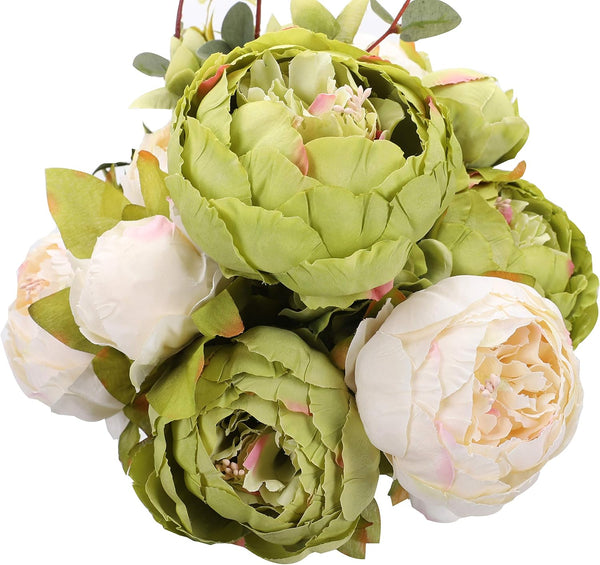 Duovlo Vintage Artificial Peony Silk Flowers, Pack of 1, Wedding Home Decoration (New Green)