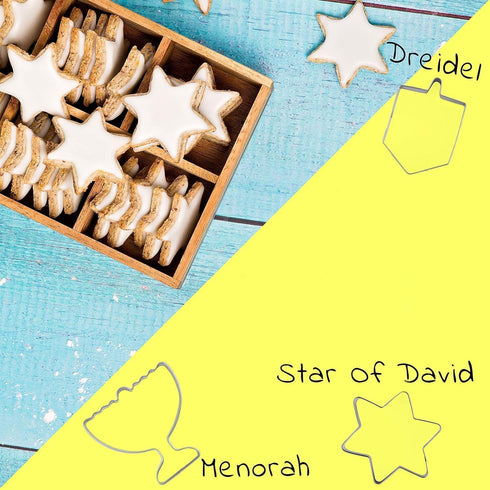 The Dreidel Company Stainless Steel Hanukkah Cookie Cutters, Menorah, Dreidel, Star Shapes