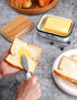 AISBUGUR Butter Dish with Lid for Countertop, White Metal Butter Keeper with Stainless Steel Knife, Kitchen Gift Set of