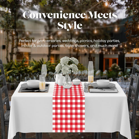 12 Pack 14 108 Inch. Red Gingham Checkered Premium Disposable Plastic Table Runner x Table Runner for Dinner Parties