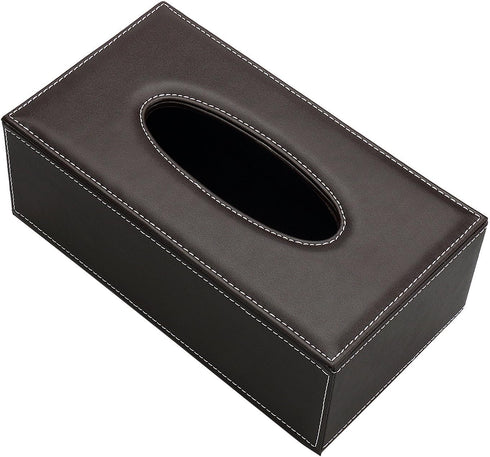 KINGFOM Rectangular PU Leather Tissue Box Cover - Brown Napkin Holder for Bathroom, Home, Office, Car