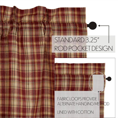 VHC Brands Rustic Thanksgiving Kitchen Curtain, Beckham Plaid Rod Pocket Cotton Valance, 16x60 Inches, Rust Red