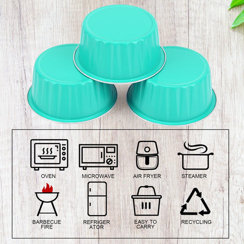 Disposable Ramekins with Lids - 50 Pack Free-Air 5oz Aluminum Foil Cupcake Cups - Mini Muffin Tins Holders for Home and