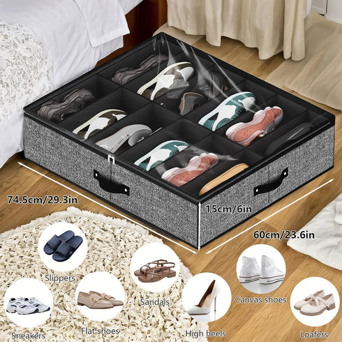 Under Bed Shoe Storage Organizer for Closet - Fits 24 Pairs, Sturdy Underbed Shoe Storage Box Bins, Set of 2