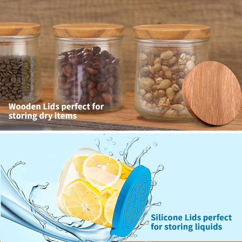 12 Pack 5 Oz Oui Yogurt Jar Lids | Natural Wooden Lids for Oui Yogurt Jars with Silicone Sealing Rings | Lids Only |
