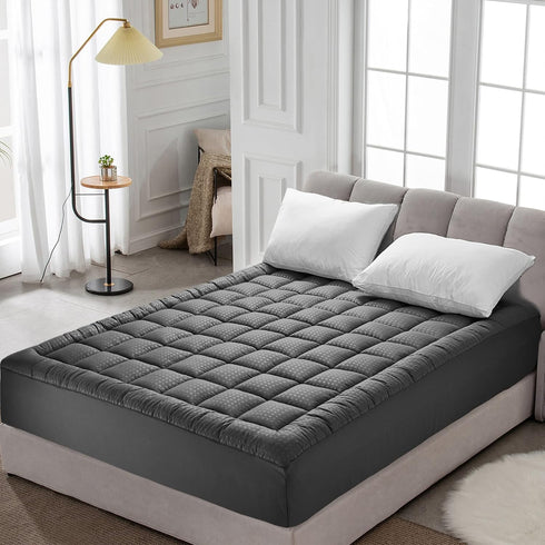 HYLEORY Queen Mattress Pad Quilted Fitted Protector, Cooling Pillow Top Mattress Cover with 8-21" Deep Pocket, Dark Grey