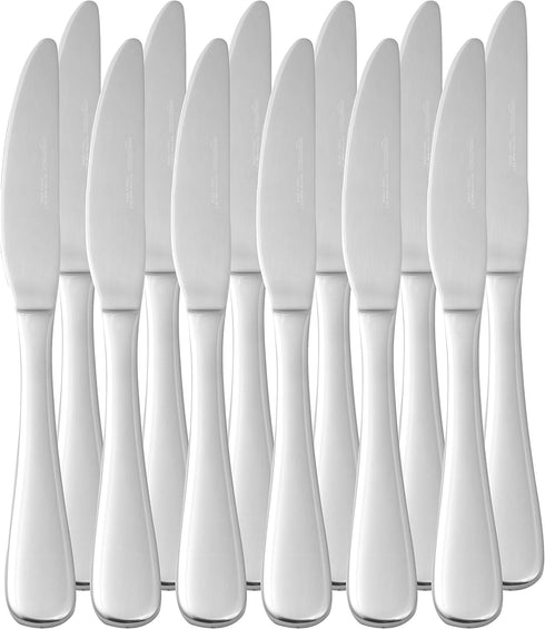Amazon Basics Stainless Steel Dinner Knives, Round Edge, Pack of 12, Dishwasher Safe, Silver