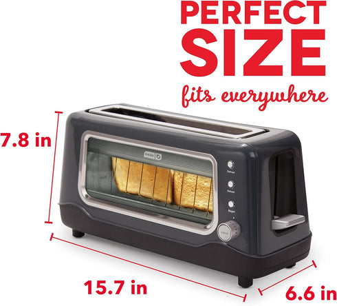 DASH Clear View Toaster: Extra Wide Slot Toaster with See Through Window - Grey