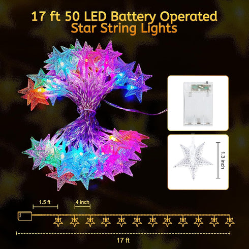 17 50 16 7 Minetom Star String Lights Battery Operated - ft LED Color Changing Star Fairy Light with Remote and Timer