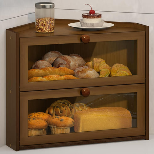 JANSNIMEN Corner Bread Box for Kitchen Countertop, Large Bread Container Storage Bamboo