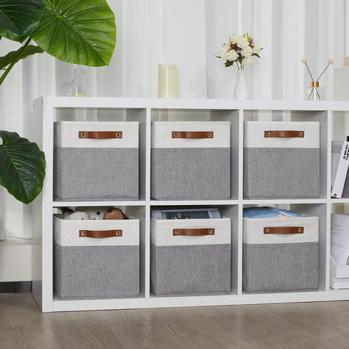 DULLEMELO Cube Storage Basket for Shelves, Collapsible Fabric Storage Cubes for Office, Bedroom, Toys, with Handles