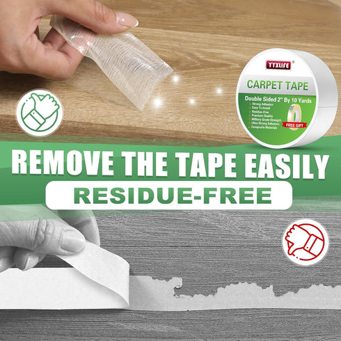 YYXLIFE Double Sided Removable Rug Tape, Non Slip Anti Curling Floor Tape for Area Rugs, 2Inch x 10Yards, White