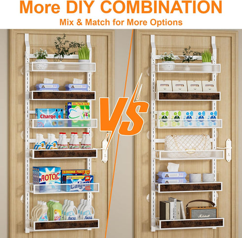 6 2 1 Tier Over the Door Pantry Organizer IN Hanging or Wall Mounted Spice Rack with Adjustable Basket,Heavy Duty