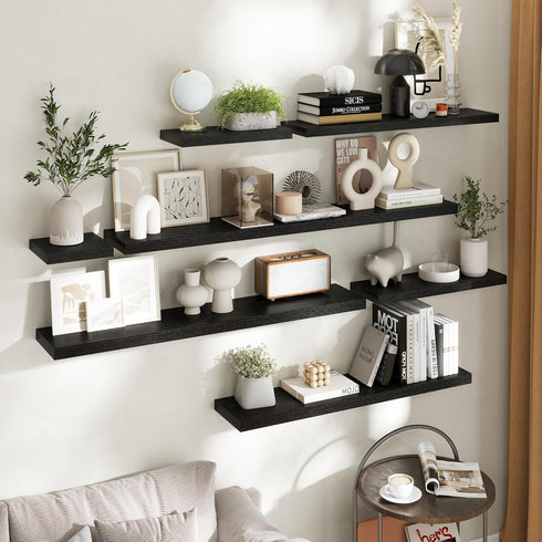 16 Inch Set 2, 8"D Floating Shelves for Wall of Wood Grain Bathroom Shelves with Invisible Brackets, Easy Install