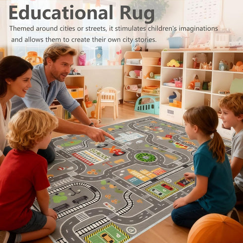 KEBEXXY Room,35X59Inch/90X150CM Kids Rug Play Mat Great for Playing with Cars and Toys,Educational Kid Road and Traffic