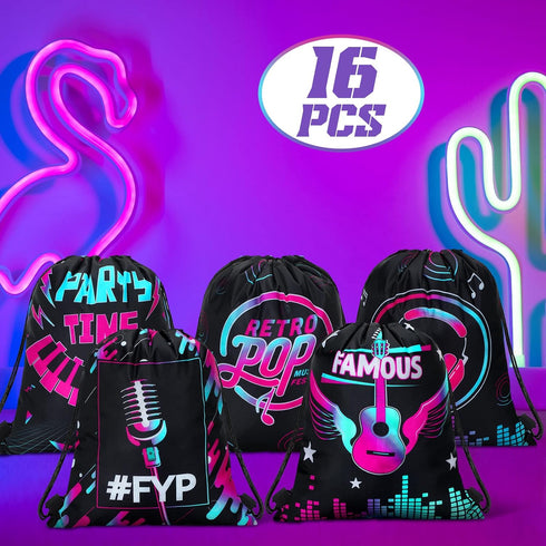 32 11.81 9.84 Inch Funtery Pcs Music Party Drawstring Bags Music Party Favors Birthday Treat Bags for Teens Social