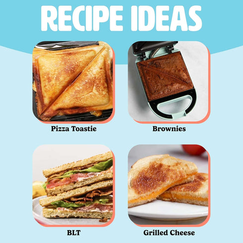 Tasty Mini Sandwich Maker, Makes Sandwiches, Paninis, Grilled Cheese, 600W, Aqua