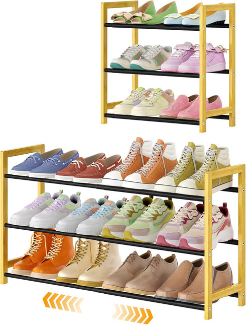 LVNIUS Expandable Shoe Rack for Closet,3 Tier Metal Shoes Shelf Organizer for Dorm,6-12