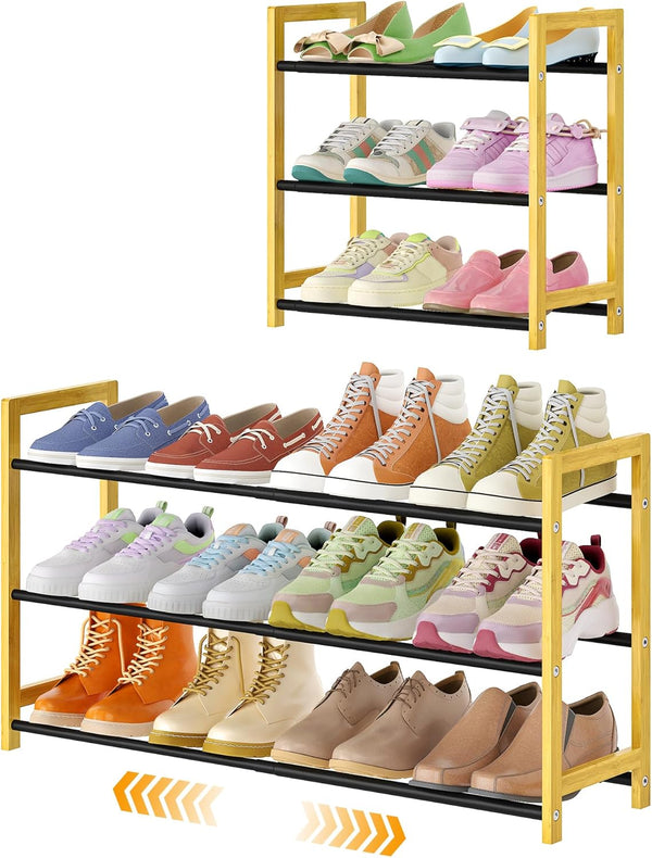 LVNIUS Expandable Shoe Rack for Closet,3 Tier Metal Shoes Shelf Organizer for Dorm,6-12