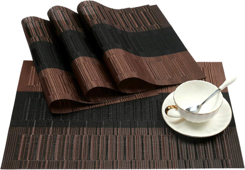 SHACOS Placemats Set of 4, Woven Vinyl Table Mats, Ombre Coffee Black, Heat Resistant, Wipe Clean