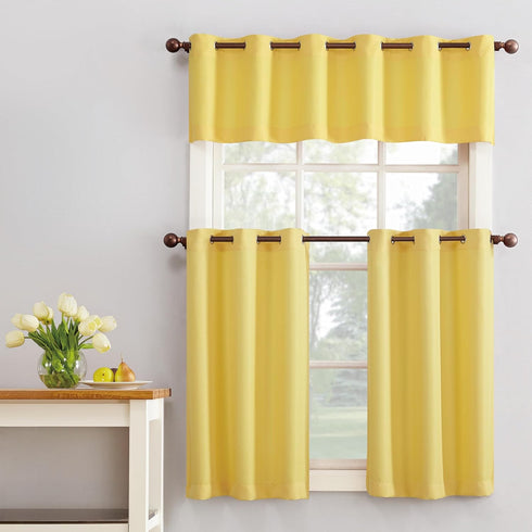 No. 918 Montego Casual Textured Semi-Sheer Kitchen Curtain Tier Pair, 56" x 24", Yellow