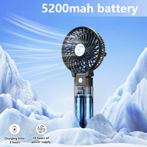 KIBEE Portable Fan,5200mAh Rechargeable Handheld Fan,180° Foldable Hand Fan,personal Fan,3 Wind Speeds Camping Fan.Mini Fan for outdoor,home,makeup,office(Black) by KIBEE