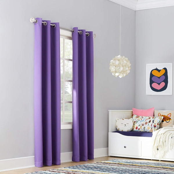 Sun Zero Riley Kids Bedroom Blackout Grommet Curtain Panel, Purple, 40" x 63"