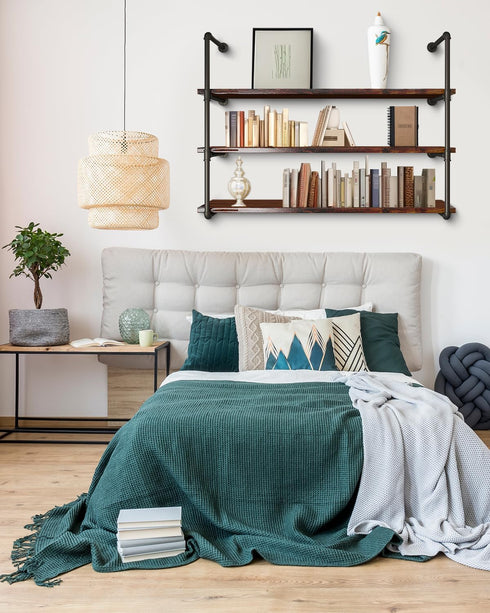 4 2 Pack 40 Inch, 3/4 MUZIK Tier Industrial Wall Mount Iron Pipe Shelf, Vintage Industrial Wall Mount Bookshelf