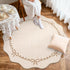 5ft GarveeHome Scalloped Bow Rug for Living Room, Round Rugs Washable Solid Beige Rug for Dorm Soft Low Pile Non Slip