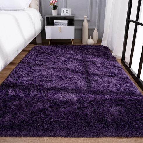 4x6 Przemy Dark Purple Area Rug for Bedroom, Feet Fluffy Shaggy Rugs for Living Room, Super Soft Fuzzy Carpet Rug