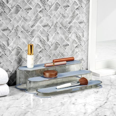 madesmart Clear Shelf Organizer - Lt. Grey | BATH COLLECTION | 3-Tier Cabinet or Countertop Organizer | Soft-Grip Lining and Non-slip Fee | BPA-Free by madesmart
