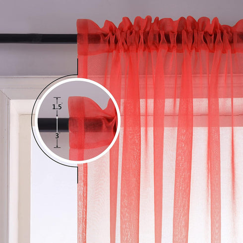 KOUFALL Red Curtains for Kids Bedroom, 2 Panels Sheer Gamer Curtains for Boys Room, 63 Inch Length