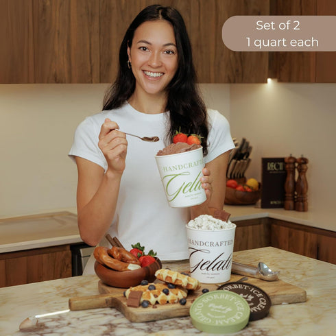 Set 2 1 Frozen Moncur Home Ice Cream Containers of Quart Homemade Ice Cream Storage with Silicone Lids, Reusable Non