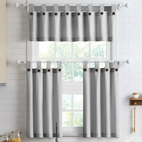 July Joy Cotton Valance Curtains, 18 Inches Long Country Kitchen Curtains for Small Window, Black